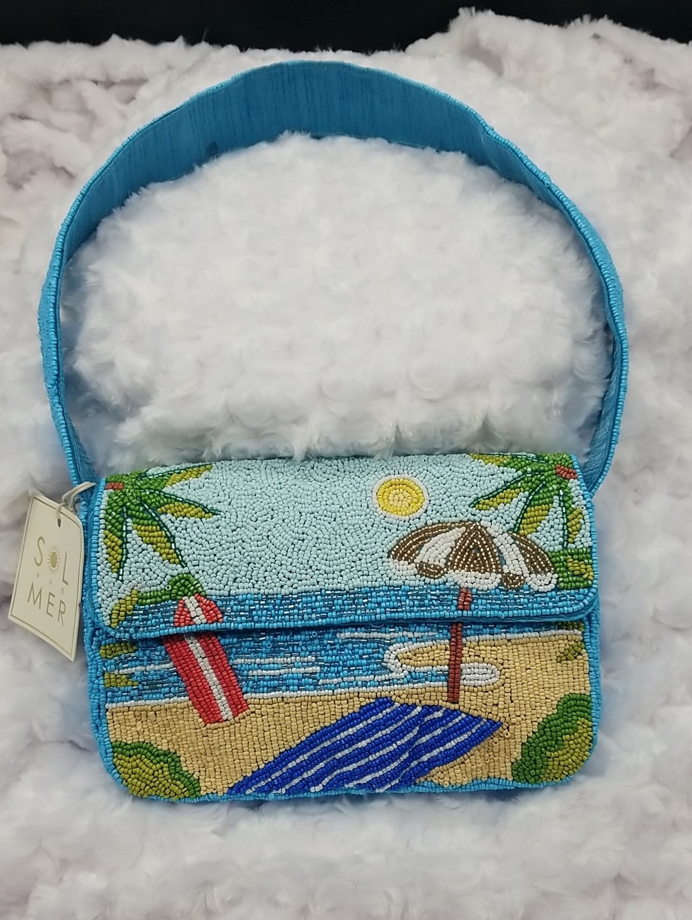 Sol and Mer New with Tags Blue, Green, Tan and Red Summer Beach Shoulder Handbag